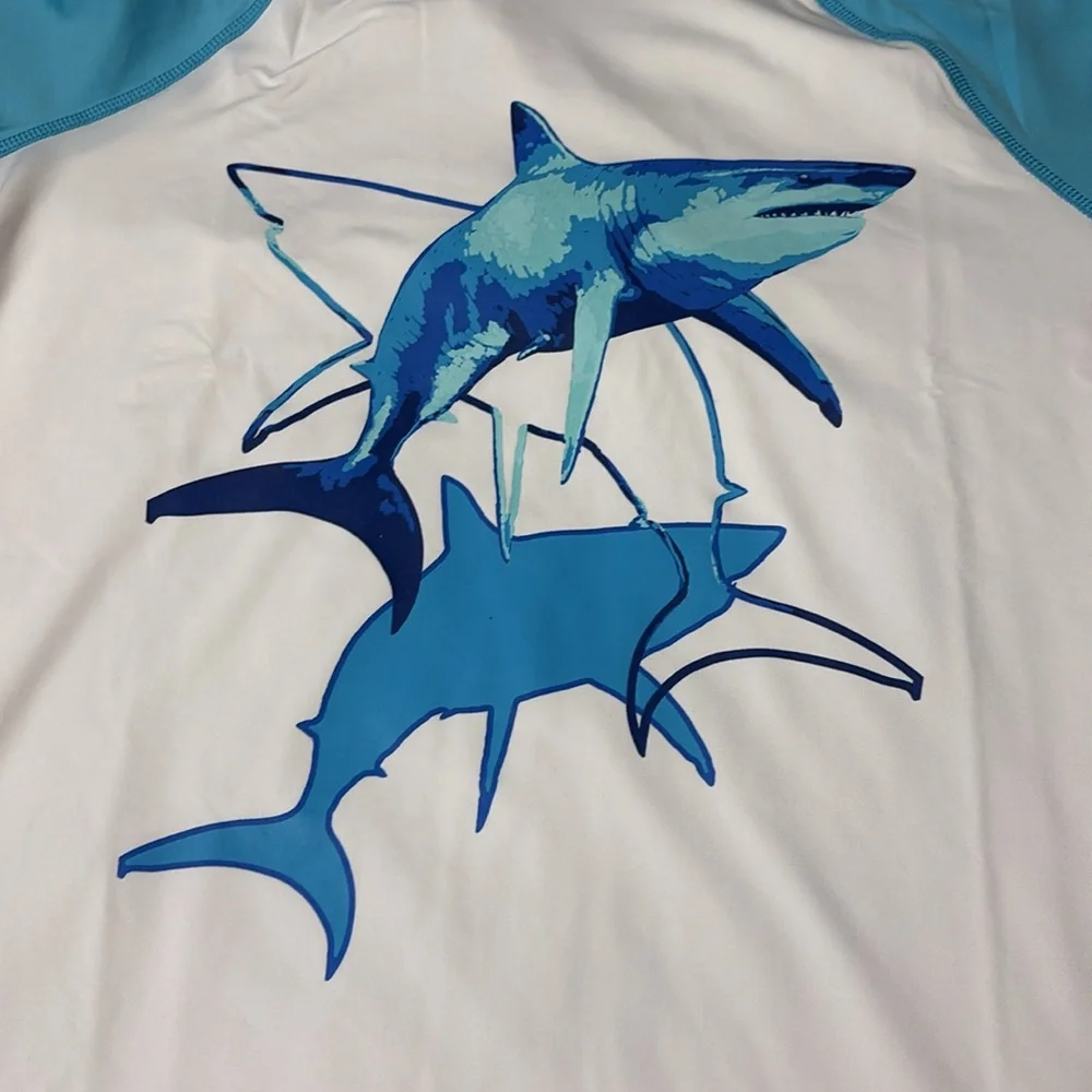 NEW In Packaging Lands End Youth Husky XL 14-16 Shark Swim Rash Guard